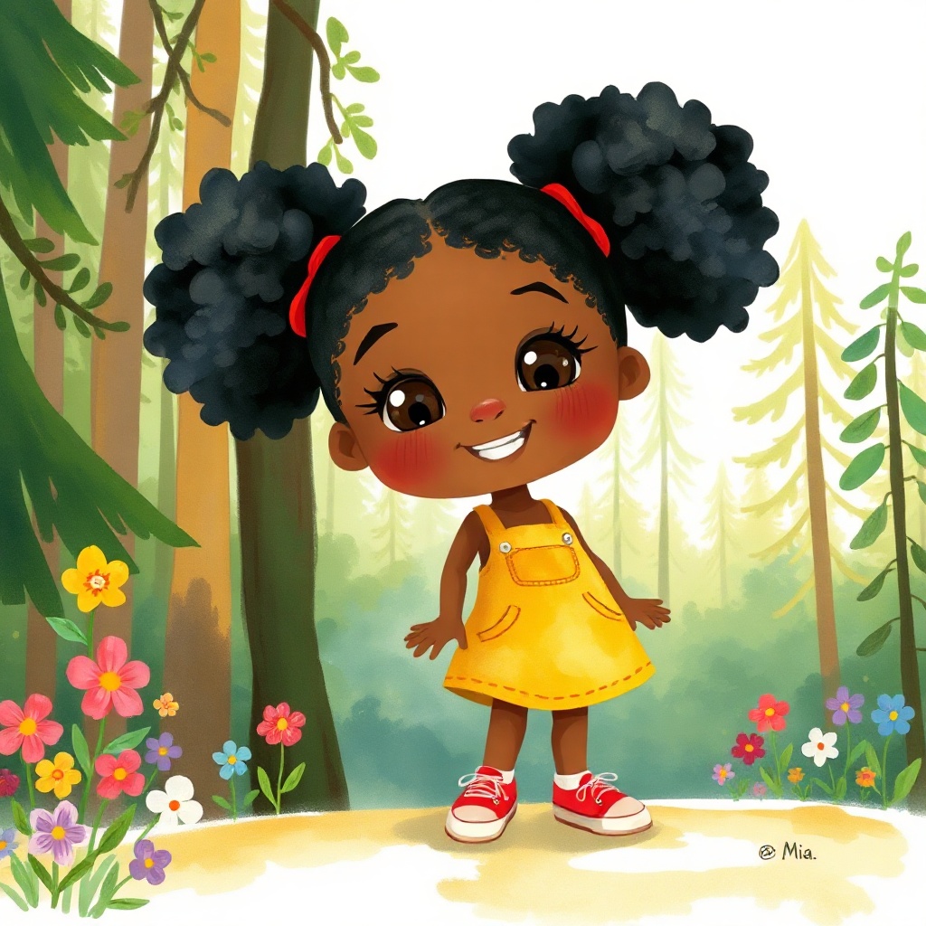 A page from a real sample book: a smiling child in a forest